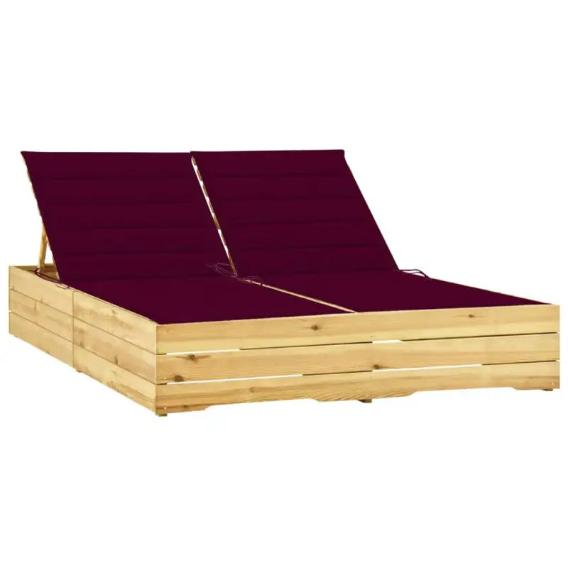 Houten loungebed met kussens voor buiten in rustieke stijl - Wijnrood / 1 - Ligstoelen