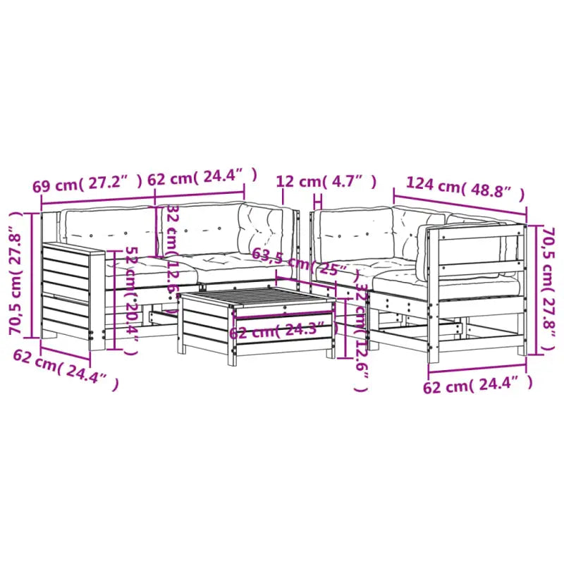 Houten loungeset in massief douglashout met modulair ontwerp - Tuinsets