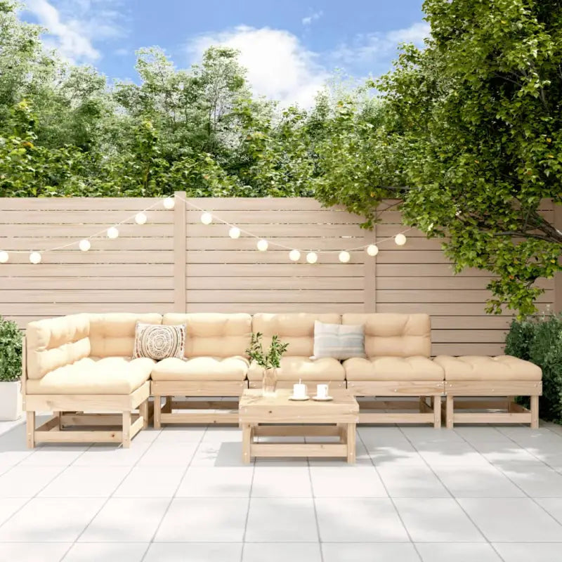 Houten loungeset in massief douglashout met voetenbank en salontafel - Natuurlijk grenenhout - Tuinsets