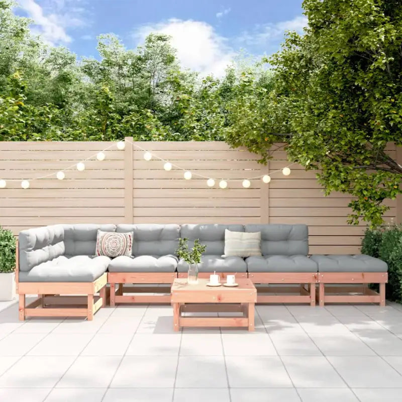 Houten loungeset in massief douglashout met voetenbank en salontafel - Tuinsets
