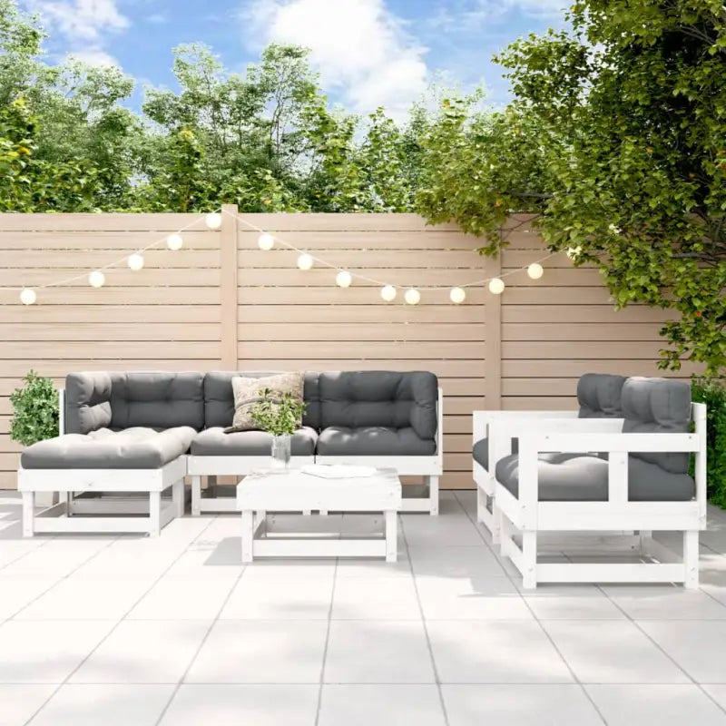 Houten loungeset met geïmpregneerd grenenhout en voetenbank salontafel - Wit - Tuinsets