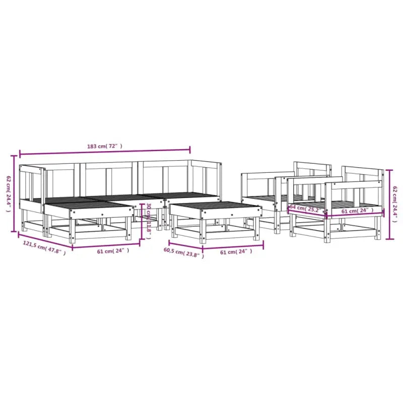 Houten loungeset met geïmpregneerd grenenhout en voetenbank salontafel - Tuinsets
