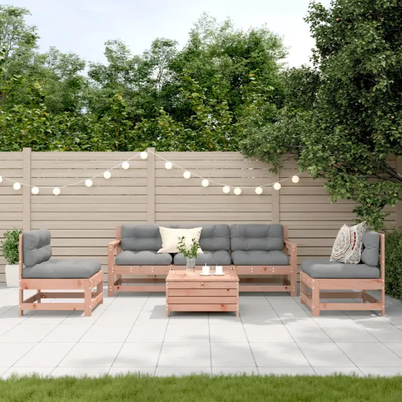 Houten loungeset met gelat ontwerp en modulair concept in geïmpregneerd grenenhout - Natuurlijk douglashout - Tuinsets