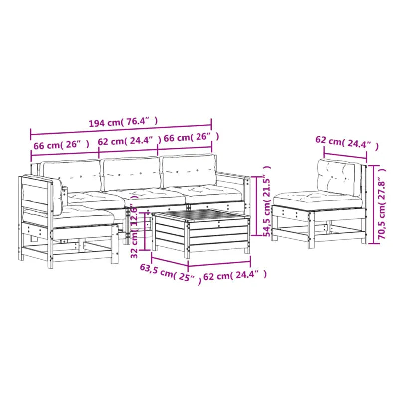 Houten loungeset met gelat ontwerp en modulair concept in geïmpregneerd grenenhout - Tuinsets