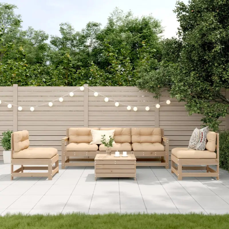 Houten loungeset met gelat ontwerp en modulair concept in geïmpregneerd grenenhout - Natuurlijk grenenhout - Tuinsets