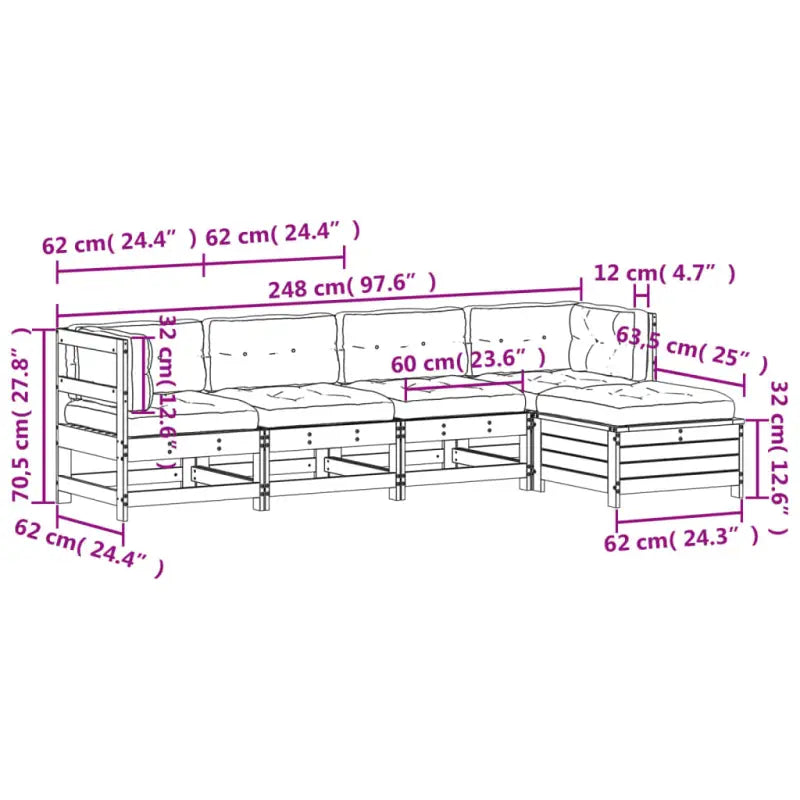 Houten loungeset met gelat ontwerp en modulair ontwerp van geïmpregneerd grenenhout - Tuinsets