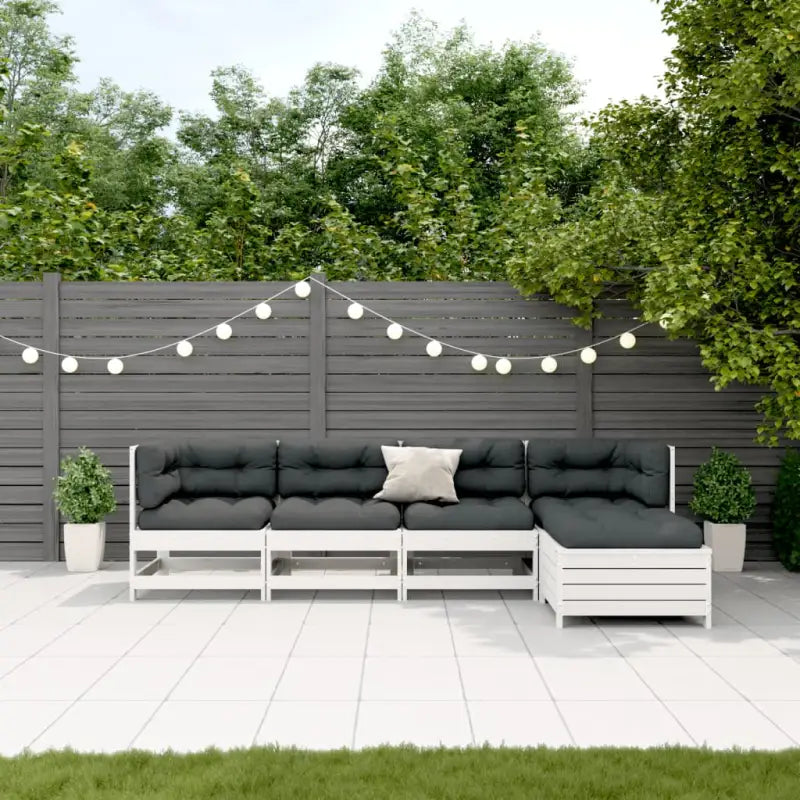 Houten loungeset met gelat ontwerp en modulair ontwerp van geïmpregneerd grenenhout - Wit grenenhout - Tuinsets