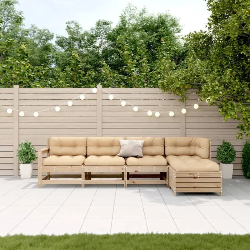 Houten loungeset met gelat ontwerp en modulair ontwerp van geïmpregneerd grenenhout - Natuurlijk grenenhout - Tuinsets
