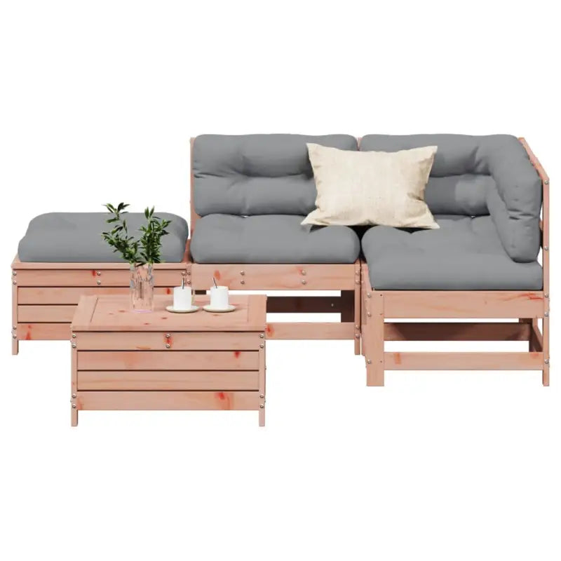 Houten loungeset met gelat ontwerp in geïmpregneerd grenenhout - Natuurlijk douglashout - Tuinsets