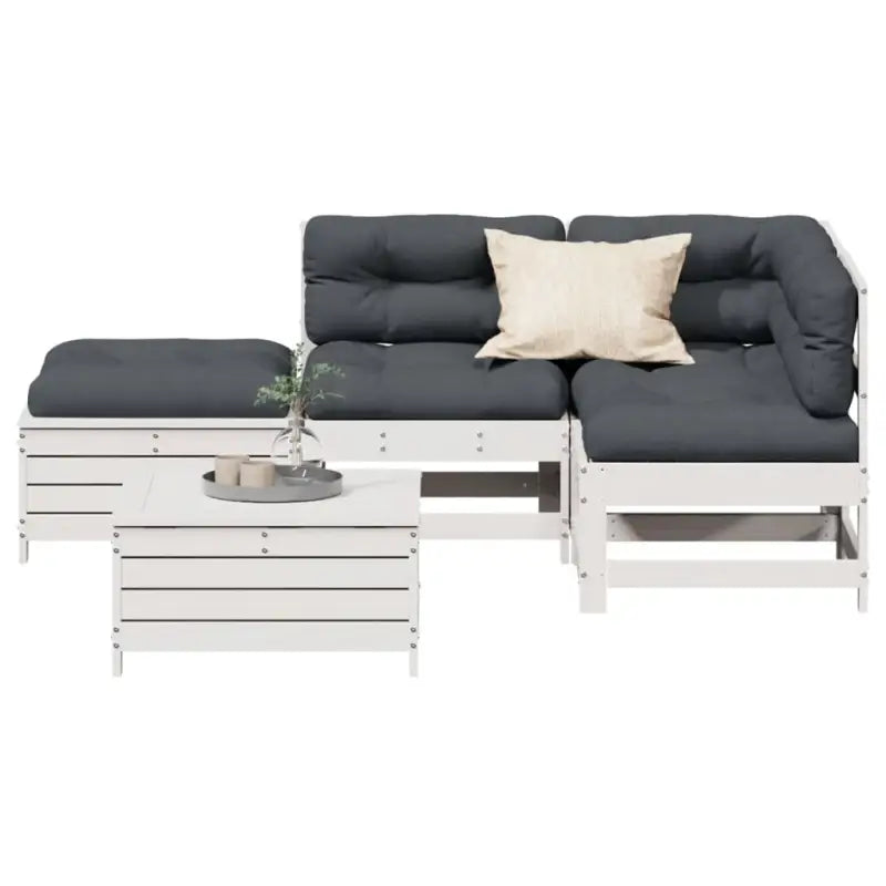Houten loungeset met gelat ontwerp in geïmpregneerd grenenhout - Wit grenenhout - Tuinsets