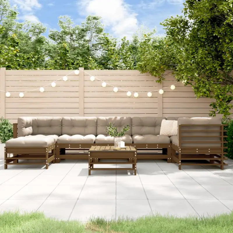 Houten loungeset met massief douglashout en voetenbank salontafel - Honingbruin grenenhout - Tuinsets