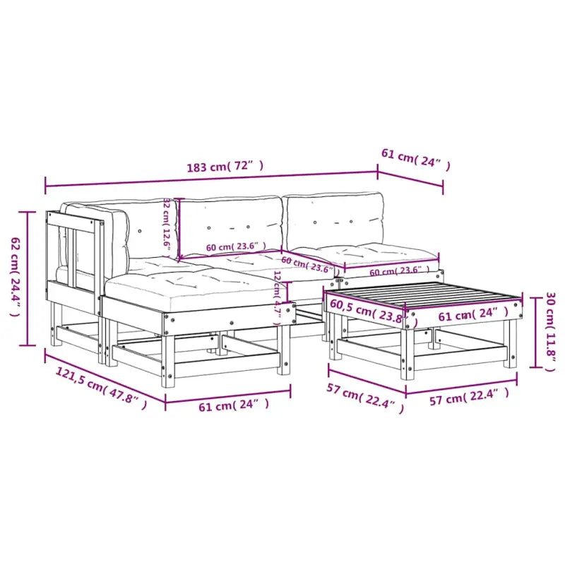Houten loungeset met massief grenenhout en comfortabele kussens - Tuinsets