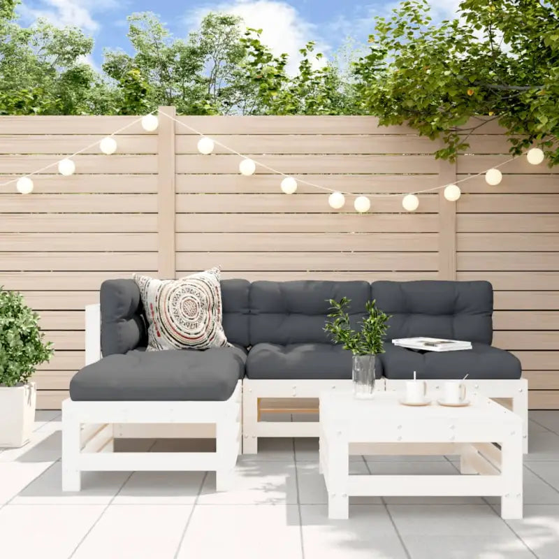 Houten loungeset met massief grenenhout en voetenbank voor tuinplezier - Wit grenenhout - Tuinsets