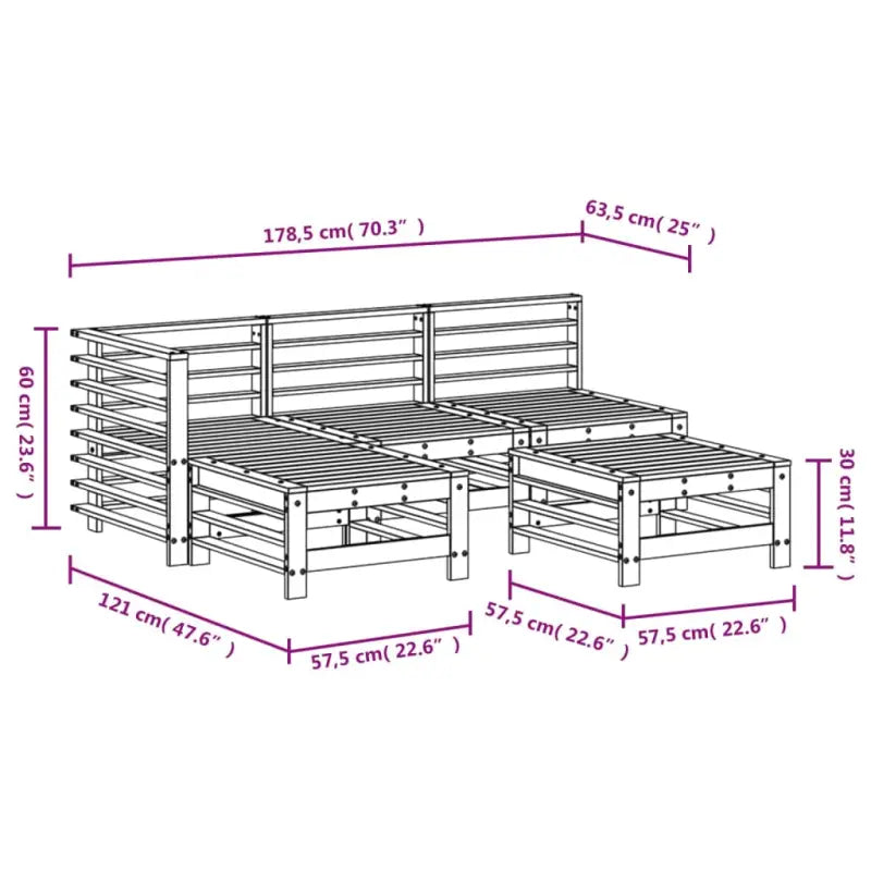 Houten loungeset met massief grenenhout en voetenbank voor tuinplezier - Tuinsets