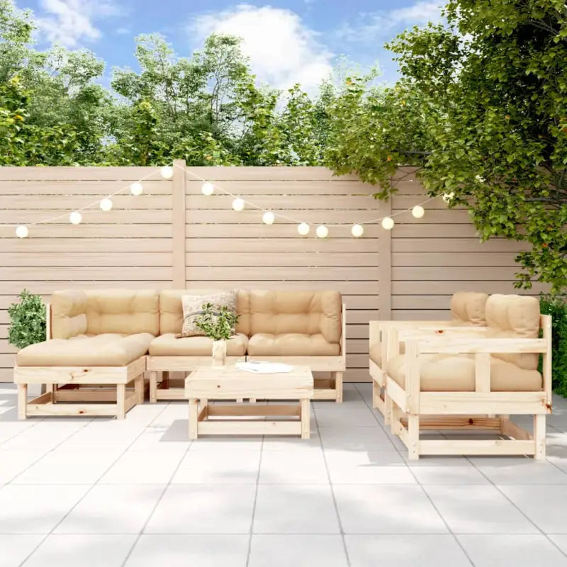 Houten loungeset met massief Grenenhout en voetenbank of salontafel - Natuurlijk grenenhout - Tuinsets