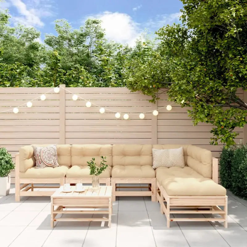 Houten loungeset met massief grenenhout en voetenbank salontafel - Natuurlijk grenenhout - Tuinsets