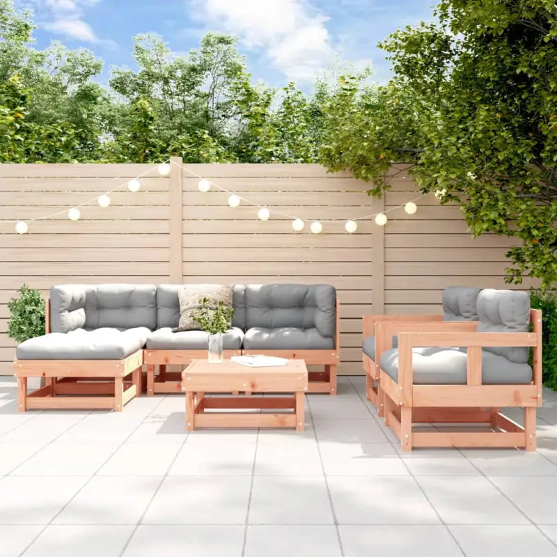 Houten loungeset met massief grenenhout en voetenbank salontafel - Natuurlijk douglashout - Tuinsets