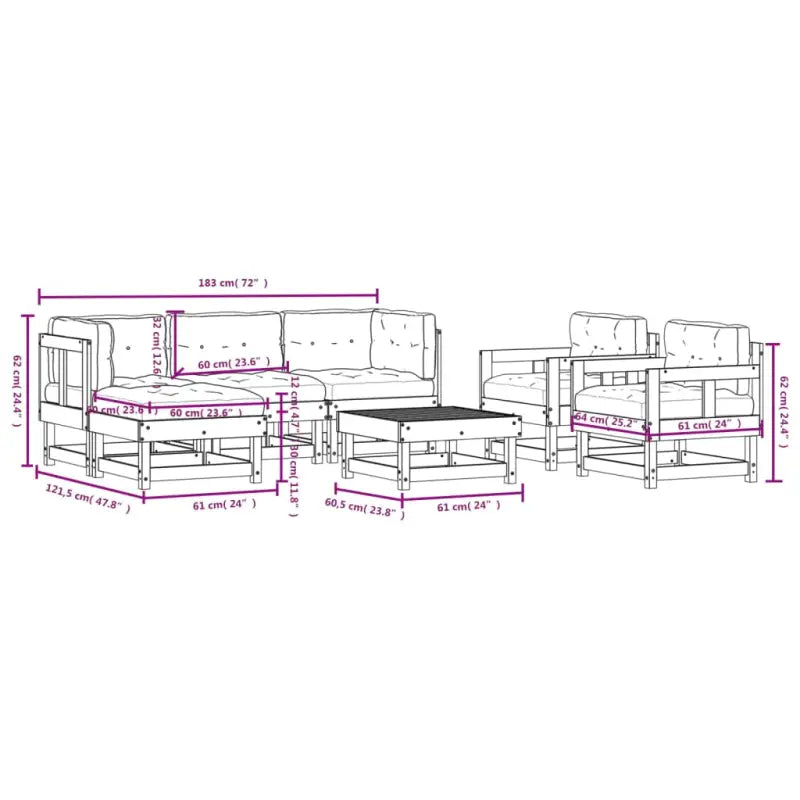 Houten loungeset met massief grenenhout en voetenbank salontafel - Tuinsets