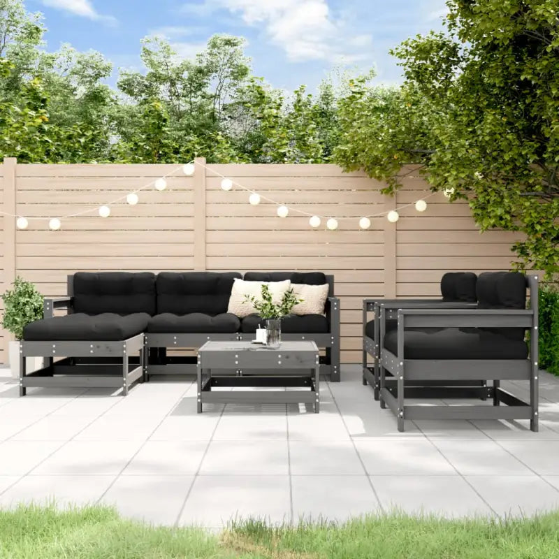 Houten loungeset met massief grenenhout en voetenbank salontafel - Grijs grenenhout - Tuinsets