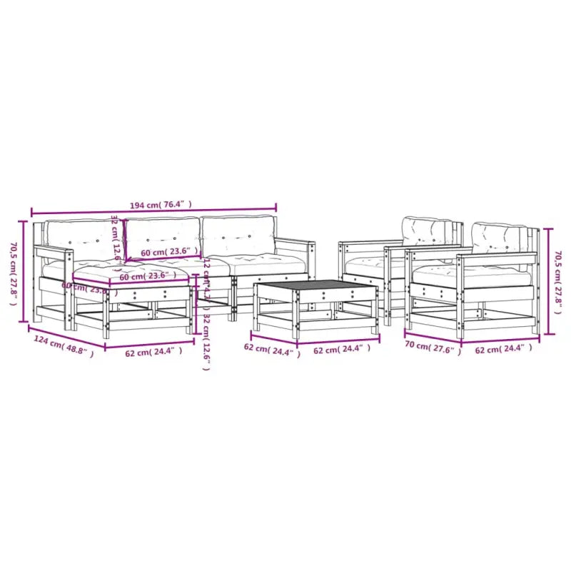 Houten loungeset met massief grenenhout en voetenbank salontafel - Tuinsets