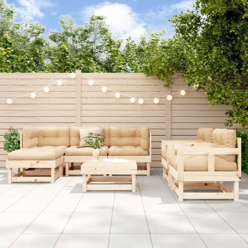 Houten loungeset met massief grenenhout en voetenbank salontafel - Natuurlijk grenenhout - Tuinsets