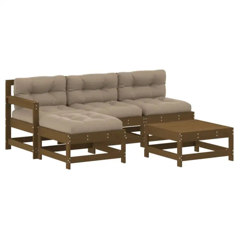 Houten loungeset met massief grenenhout en voetenbank salontafel - Tuinsets