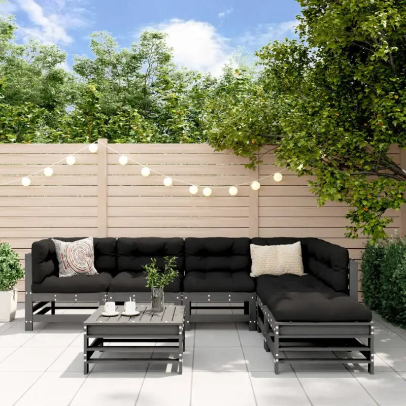 Houten loungeset met massief grenenhout en voetenbank salontafel - Grijs grenenhout - Tuinsets