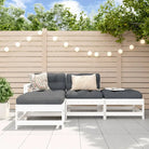 Houten loungeset met massief grenenhout en voetenbank salontafel - Wit grenenhout - Tuinsets