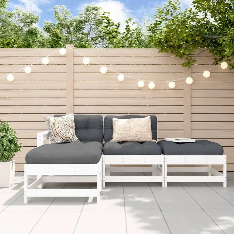 Houten loungeset met massief grenenhout en voetenbank salontafel - Wit grenenhout - Tuinsets