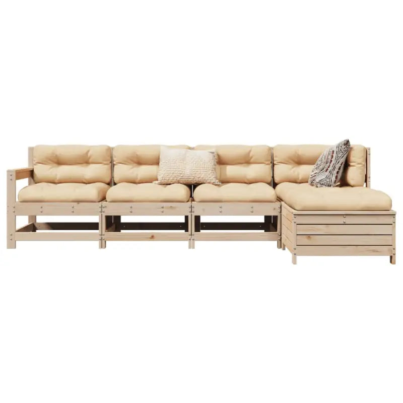 Houten loungeset met modulair ontwerp en comfortabele afmetingen zitting - Natuurlijk grenenhout - Tuinsets