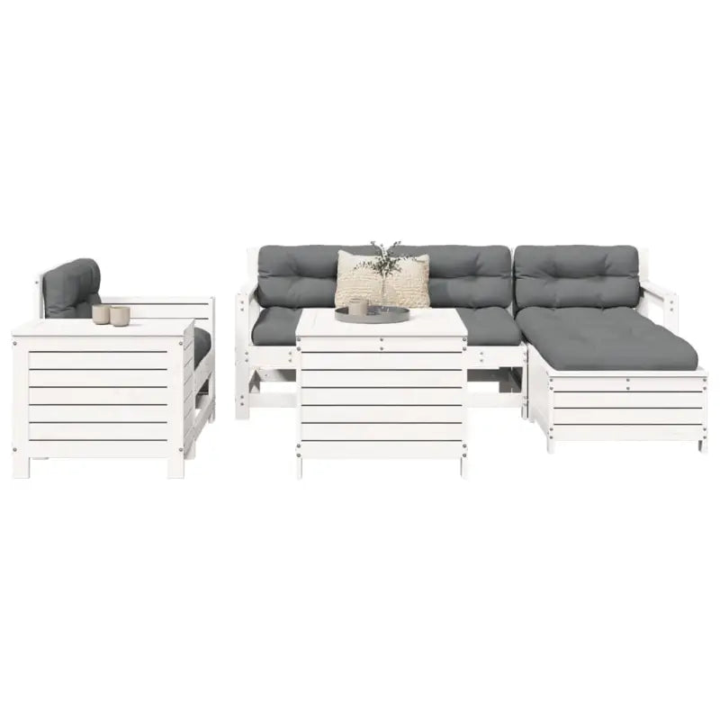 Houten loungeset met modulair ontwerp en comfortabele afmetingen zitting - Wit grenenhout - Tuinsets