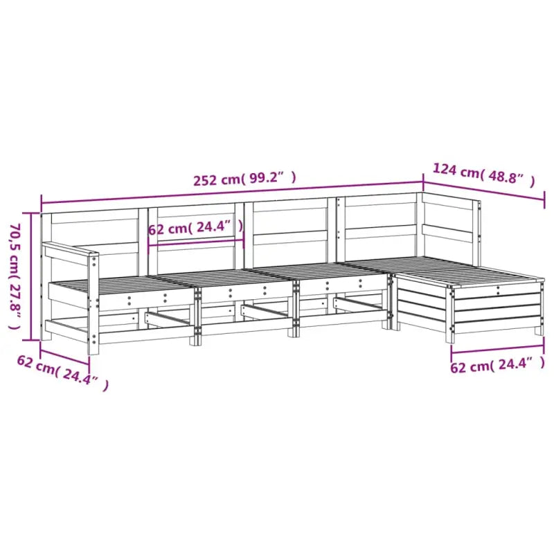 Houten loungeset met modulair ontwerp en comfortabele afmetingen zitting - Tuinsets