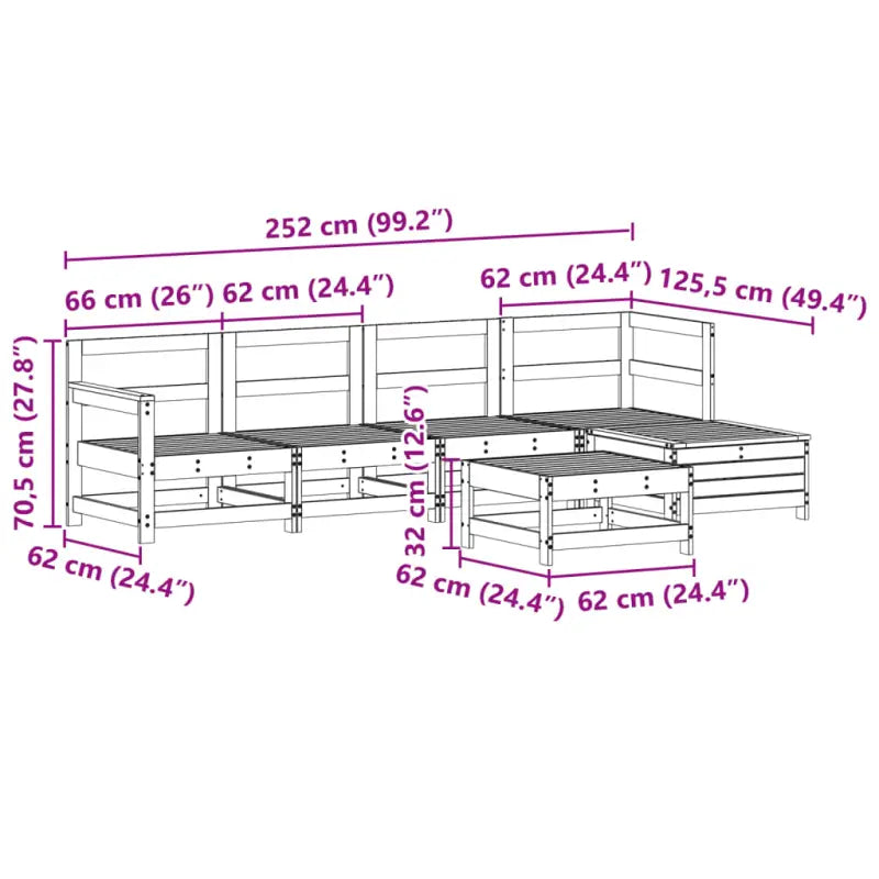 Houten loungeset met modulair ontwerp en comfortabele afmetingen zitting - Tuinsets