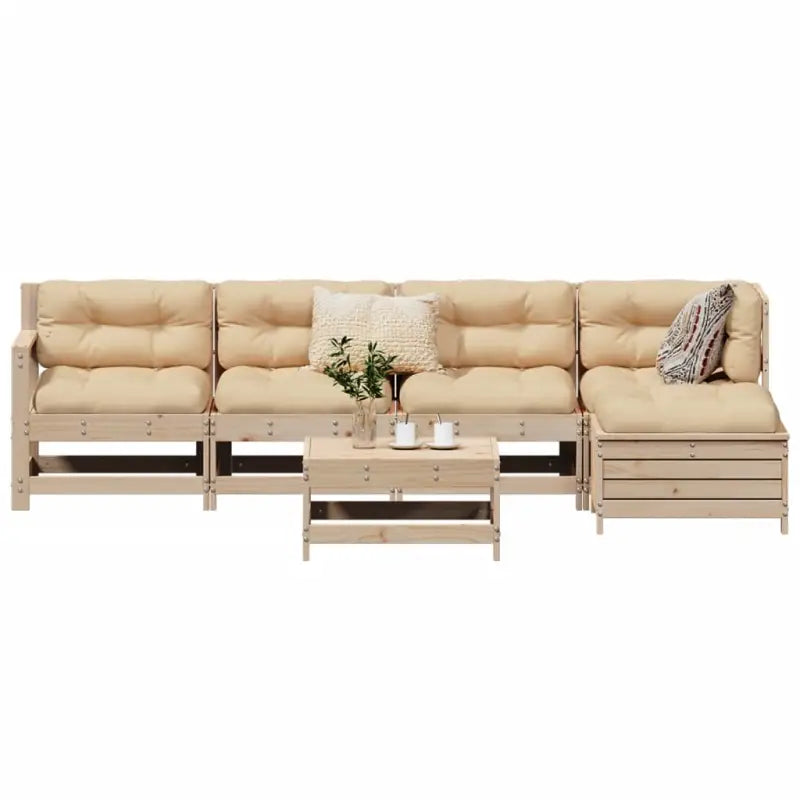 Houten loungeset met modulair ontwerp en comfortabele afmetingen zitting - Natuurlijk grenenhout - Tuinsets