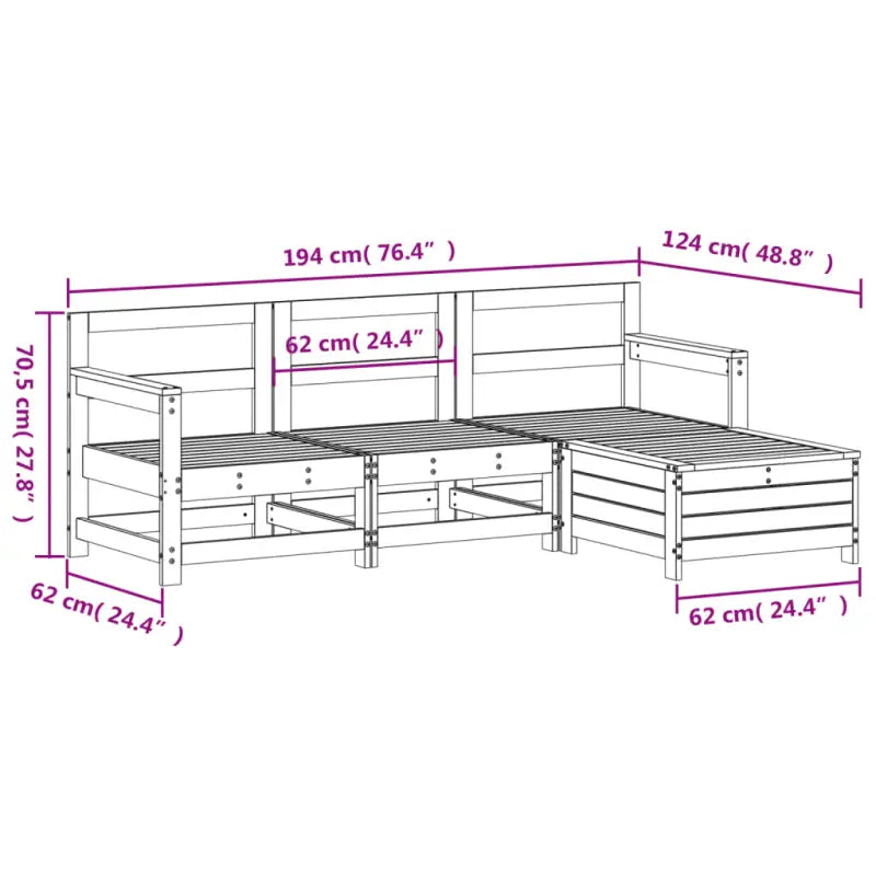 Houten loungeset met modulair ontwerp en comfortabele afmetingen zitting - Tuinsets