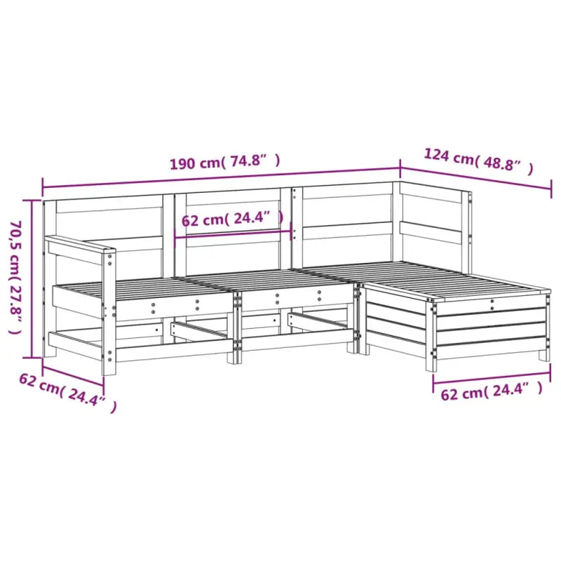 Houten loungeset met modulair ontwerp en massief grenenhout - Tuinsets