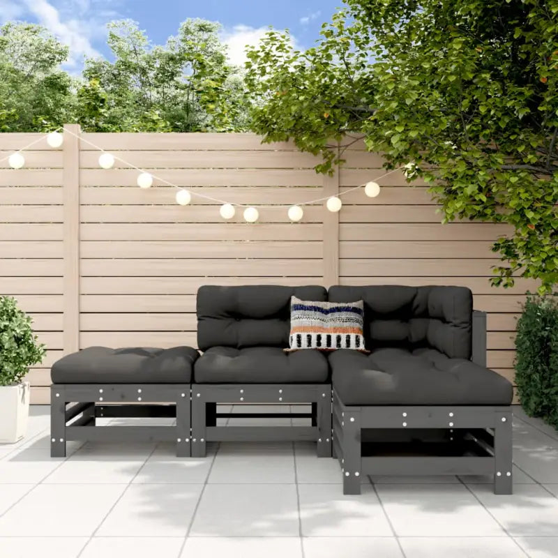 Houten loungeset met voetenbank en salontafel van geïmpregneerd grenenhout - Grijs - Tuinsets