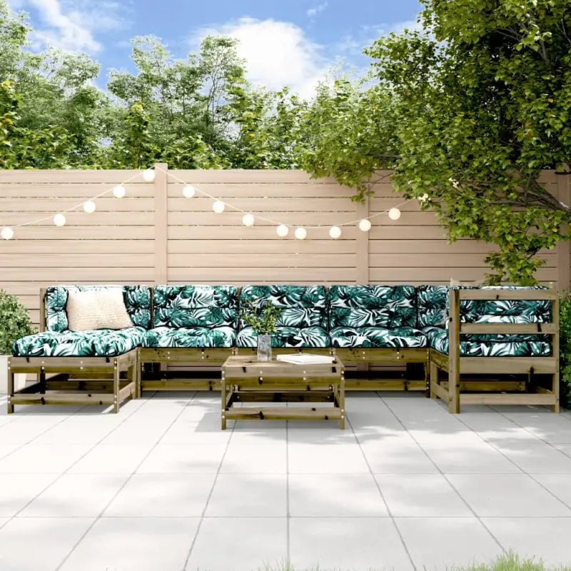 Houten loungeset met voetenbank en salontafel van geïmpregneerd grenenhout - Naturel geïmpregneerd - Tuinsets