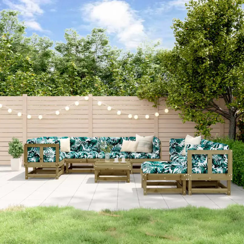Houten loungeset met voetenbank en salontafel van geïmpregneerd grenenhout - Naturel geïmpregneerd - Tuinsets