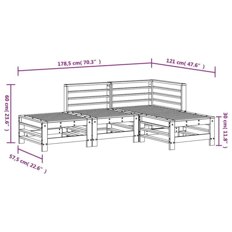 Houten loungeset met voetenbank en salontafel van geïmpregneerd grenenhout - Tuinsets