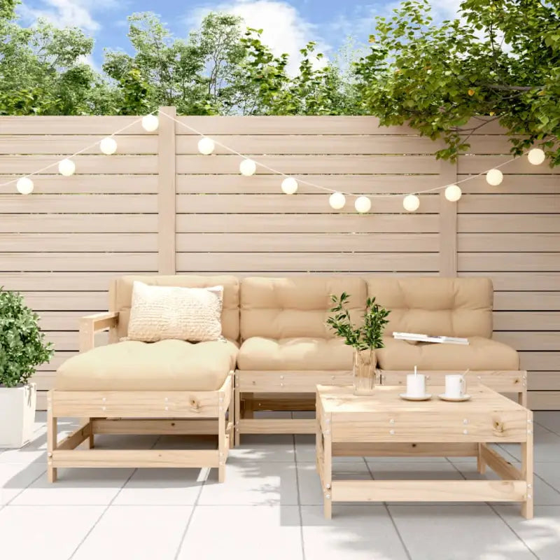 Houten loungeset met voetenbank en salontafel van massief grenenhout - Natuurlijk grenenhout - Tuinsets