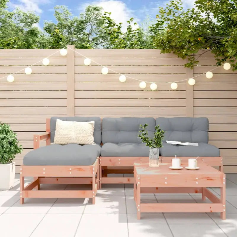 Houten loungeset met voetenbank en salontafel van massief grenenhout - Natuurlijk douglashout - Tuinsets