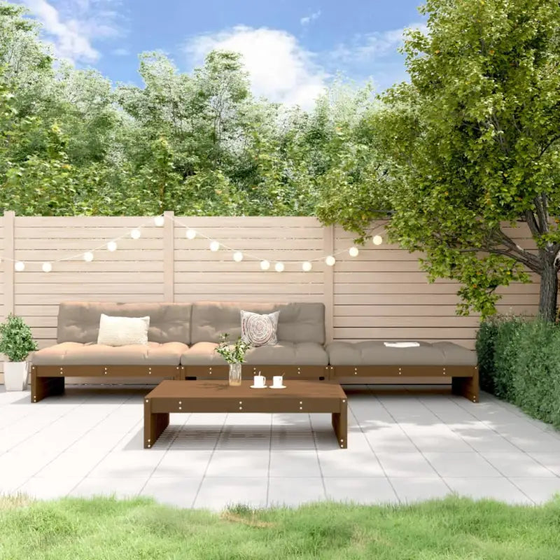 Houten loungeset met voetenbank en salontafel voor gezellige tuinen - Honingbruin grenenhout - Tuinsets