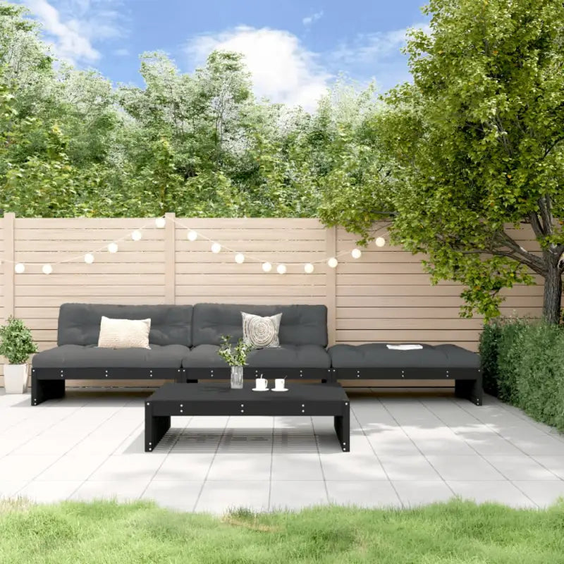 Houten loungeset met voetenbank en salontafel voor gezellige tuinen - Zwart grenenhout - Tuinsets