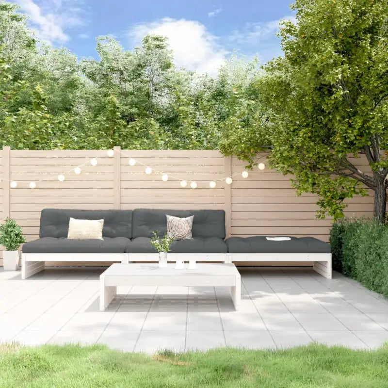 Houten loungeset met voetenbank en salontafel voor gezellige tuinen - Wit grenenhout - Tuinsets