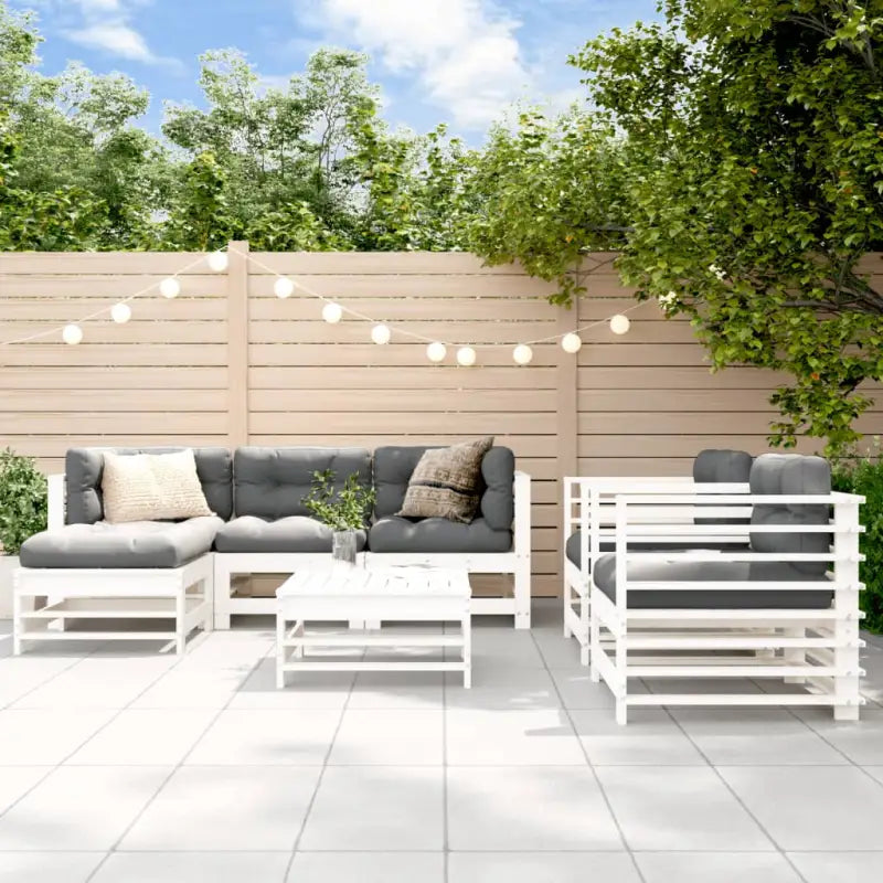 Houten loungeset met voeteneiland en salontafel van massief grenenhout - Wit - Tuinsets