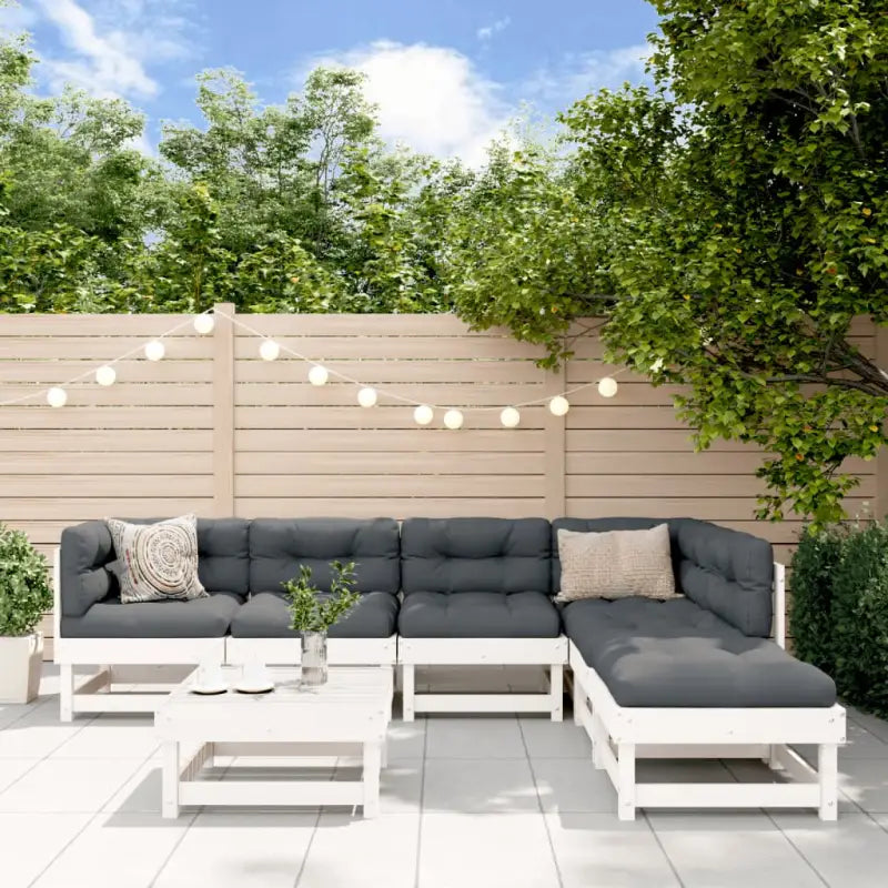 Houten loungeset van geïmpregneerd grenenhout met voetenbank en salontafel - Wit - Tuinsets