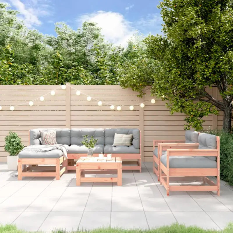 Houten loungeset van geïmpregneerd grenenhout met voetenbank en salontafel - Natuurlijk douglashout - Tuinsets