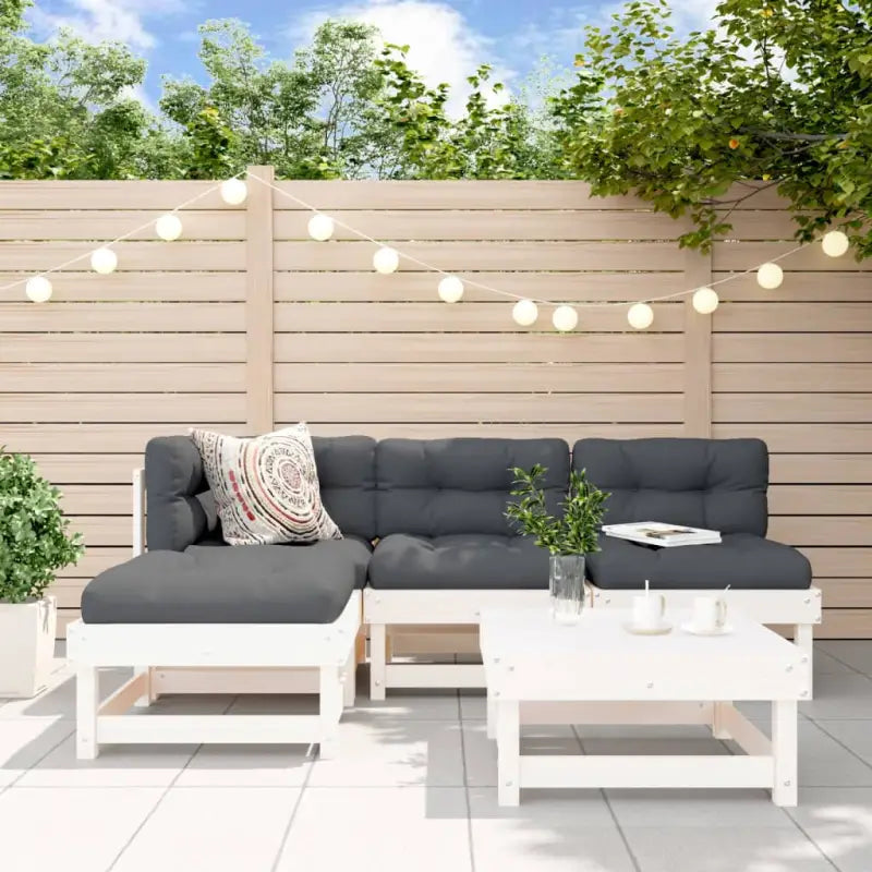 Houten loungeset van massief douglashout met voetenbank en salontafel - Wit - Tuinsets