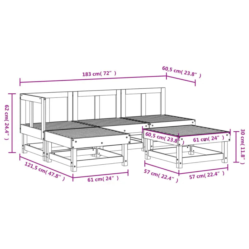 Houten loungeset van massief douglashout met voetenbank en salontafel - Tuinsets